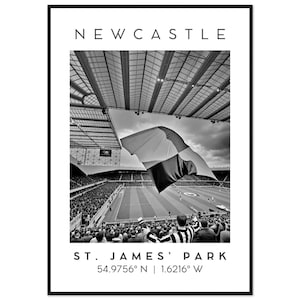 Newcastle United Monochrome Art Print - St James' Park Framed Poster - Toon Army Decor