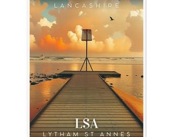 Lytham Jetty Retro Travel Poster - Stunning Wall Art Print for Home Decor - Lytham St Annes, Lancashire