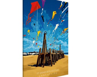 Impressão em tela do Festival de Pipas de St Annes, arte do píer costeiro de Lancashire (26 tamanhos)