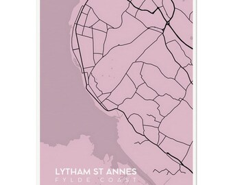 Lytham St Annes Map Print Contemporary Wall Art Museum-Quality Minimalistic Matte Paper Poster