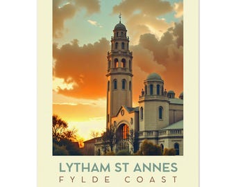 Vintage White Church Ansdell & Fairhaven Travel Poster - Retro Wall Art Decor