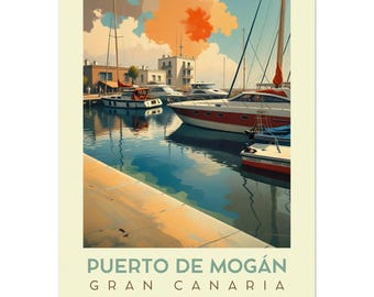 Retro Puerto de Mogan Gran Canaria Poster - Stunning Travel Wall Art - Museum Quality Print