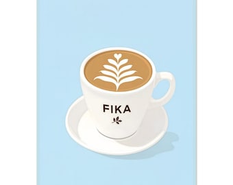 Fika Scandinavian Minimalist Print - Cozy Hygge Coffee & Pastry Art - Fine Art Poster