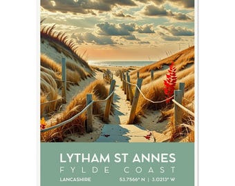 Lytham St Annes Beach Print, Retro Seaside Travel Poster