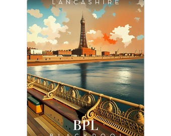 Retro Blackpool North Pier Poster - Travel Wall Art - Museum Quality Print