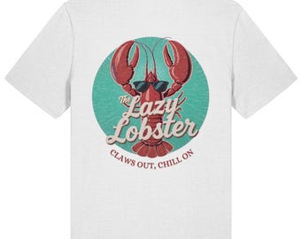 Lazy Lobster Back Print T-Shirt: Organic Cotton Relaxed Tee