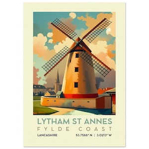 Retro Travel Poster Wall Art Lytham Windmill Lytham St Annes