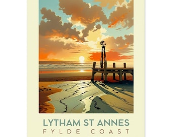 Retro Lytham St Annes Travel Poster: Vintage Seaside Print