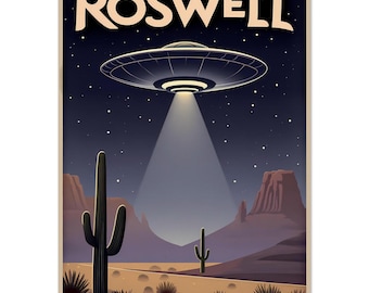 Spooky Roswell UFO Vintage Wall Art Poster - Travel Print Decor