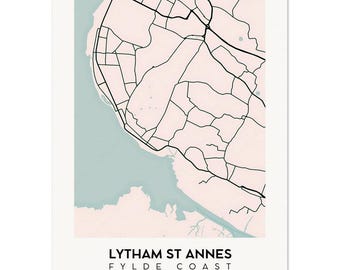 Lytham St Annes Map Print Contemporary Wall Art Premium-Quality Minimalistic Matte Paper Poster