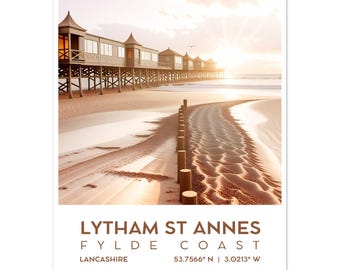 Hygge Scandinavian Wall Art - Pôster do Píer de St Annes em tons neutros - Impressão de belas artes