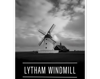 Lytham Windmill Poster: Black and White Contemporary Home Decor Print