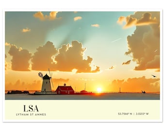 Lytham St Annes Travel Poster - Stunning View of Lytham Windmill - Fine Art Decor