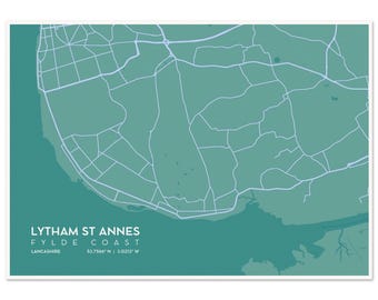 Lytham St Annes Map Print, Fylde Coast Art, Lancashire