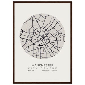 Manchester City Center Karte - Minimalistischer Druck - Perfektes Geschenk für Urban Art Liebhaber