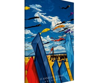 Impressão em tela do Festival de Pipas de St Annes, arte do píer costeiro de Lancashire (26 tamanhos)