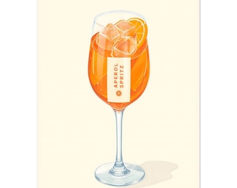 Aperol Spritz Glass Fine Art Print – Minimalist Cocktail Bar Kitchen Wall Art