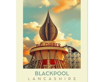 Retro Travel Print: The Big Dipper Blackpool Landmark Poster - Vintage Style Decor