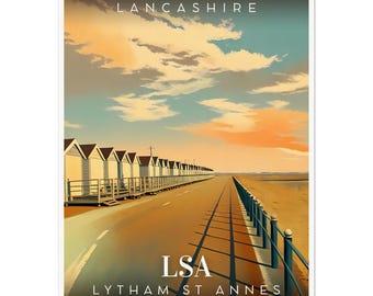 Retro Inspired Travel Poster Wall Art St Annes Beach Huts Lytham St Annes