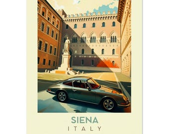 Retro Travel Poster Wall Art Siena Vintage Car Italy Tuscany Europe