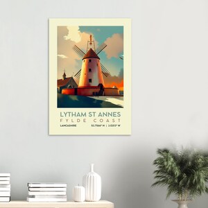 Retro Travel Poster Wall Art Lytham Windmill Lytham St Annes