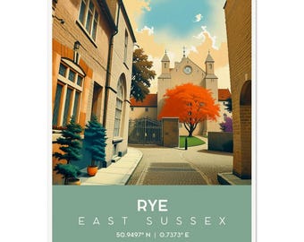 Retro Reise Poster Wandkunst Rye East Sussex