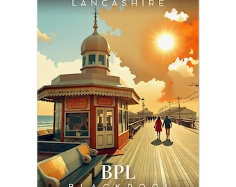Retro Inspired Blackpool North Pier Poster - Travel Wall Art - Museum Quality Print