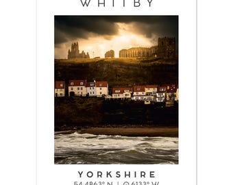 Affiche du littoral de l'abbaye de Whitby - Yorkshire, Angleterre Impression artistique
