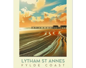 Impressão do Píer de Lytham St Annes | Arte de Parede Estilo Pôster de Viagem Retrô