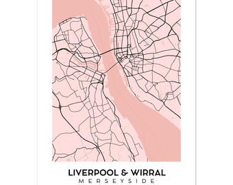Impressão artística do mapa de Liverpool e Wirral: pôster giclée minimalista
