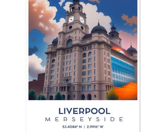 Contemporary Liverpool Liver Building Print - Ocean Hues Fine Art Poster - Vibrant Wall Art
