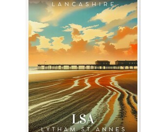 Impressão retrô do píer de Lytham St Annes: pôster de viagem vintage