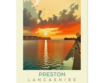 Arte de parede de pôster de viagem retrô Preston Docks e Marina Lancashire
