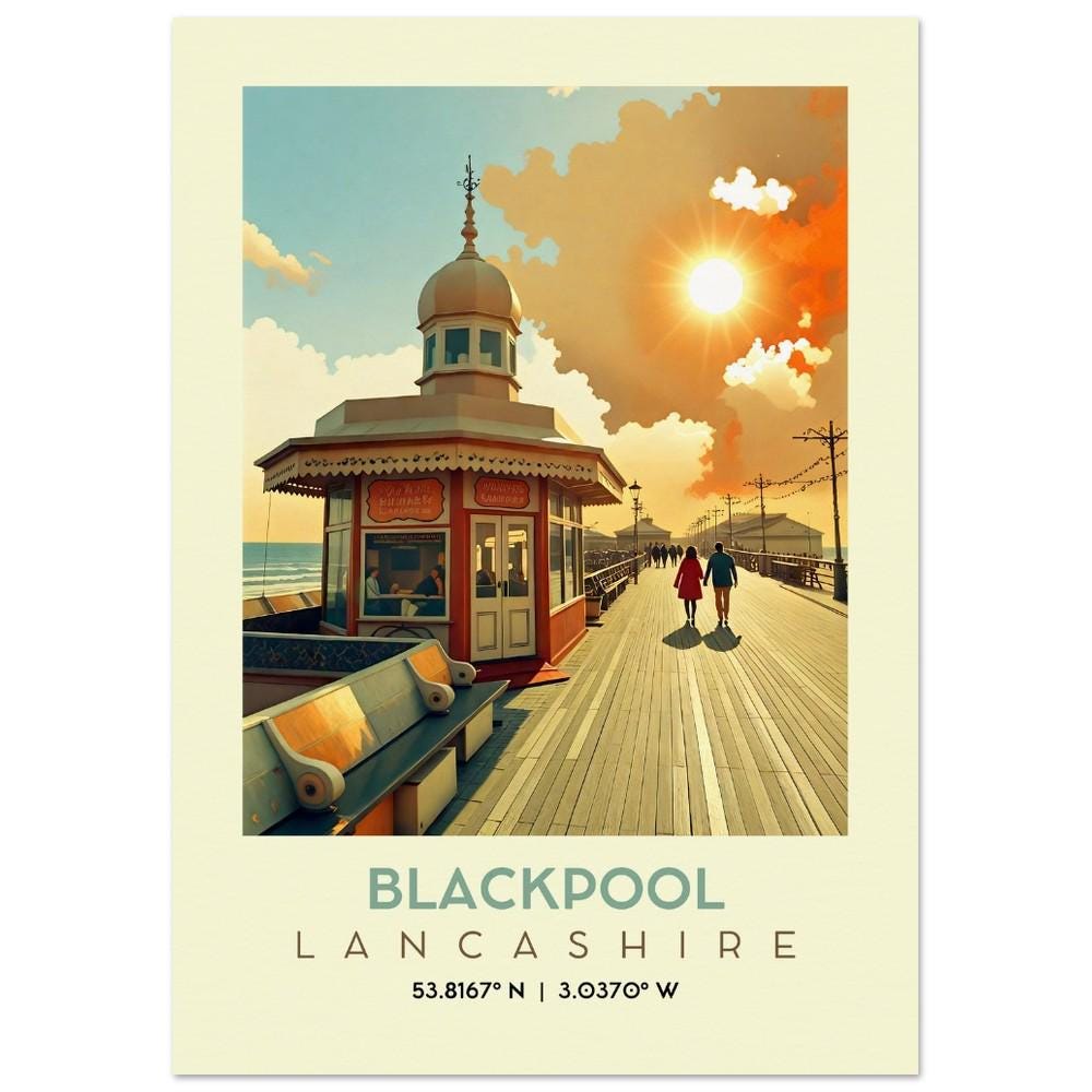 Retro Travel Poster - Blackpool North Pier Wall Art | Lancashire Decor Gift