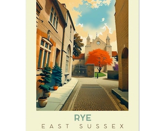Retro Reise Poster Wandkunst Rye East Sussex