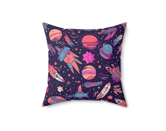 Cartoon Space Spun Polyester Square Pillow