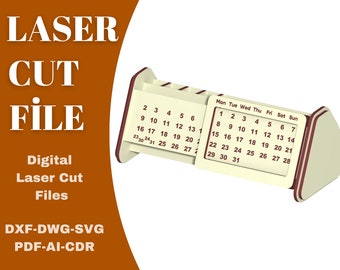 Calendario perpetuo - Calendario eterno, Decoración de mesa con calendario, Archivo de corte láser con calendario - Organizador de escritorio - Calendario de madera - SVG, Glowforge