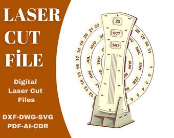 Calendario perpetuo con fasi lunari, piano vettoriale tagliato al laser e file SVG glowforge, calendario perpetuo da parete, calendario in compensato