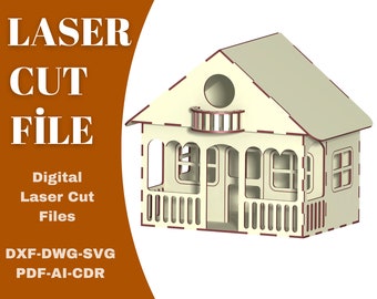 Laser cut bird box plywood model dxf and dwg laser template bird house dxf dwg pdf ai svg cdr model for laser cut model dollhouse laser plan