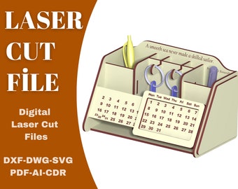 Calendario perpetuo - Calendario eterno, Decoración de mesa con calendario, Archivo de corte láser con calendario - Organizador de escritorio - Calendario de madera - SVG, Glowforge
