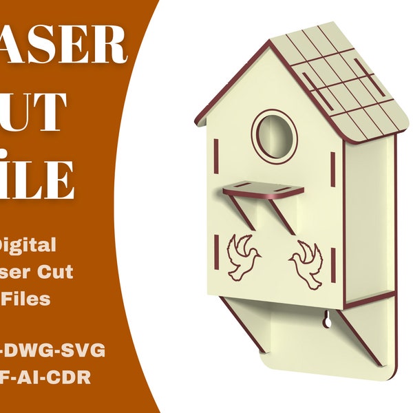 Modèle de contreplaqué de nichoir découpé au laser dxf et dwg modèle de nidification maison d'oiseau dxf dwg pdf ai svg cdr modèle pour modèle découpé au laser