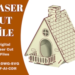Modelo de madeira compensada de caixa de pássaro cortada a laser dxf e dwg modelo de laser casa de pássaro dxf dwg pdf ai svg modelo cdr para modelo de corte a laser plano de laser de casa de bonecas
