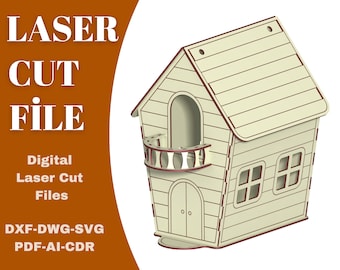 Laser cut bird box plywood model dxf and dwg laser template bird house dxf dwg pdf ai svg cdr model for laser cut model dollhouse laser plan