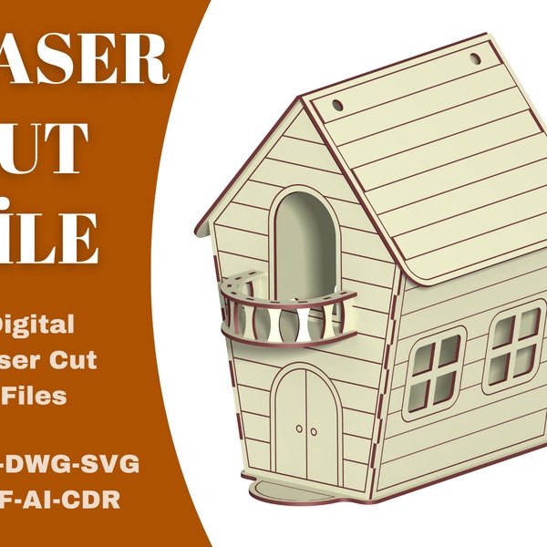 Laser cut bird box plywood model dxf and dwg laser template bird house dxf dwg pdf ai svg cdr model for laser cut model dollhouse laser plan