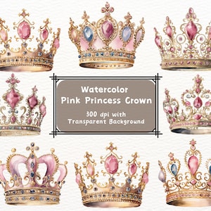 11 Watercolor pink crown Clipart princess for girls Tiara Clipart PNG Birthday Party crown clipart Princess tiara PNG Instant download 007
