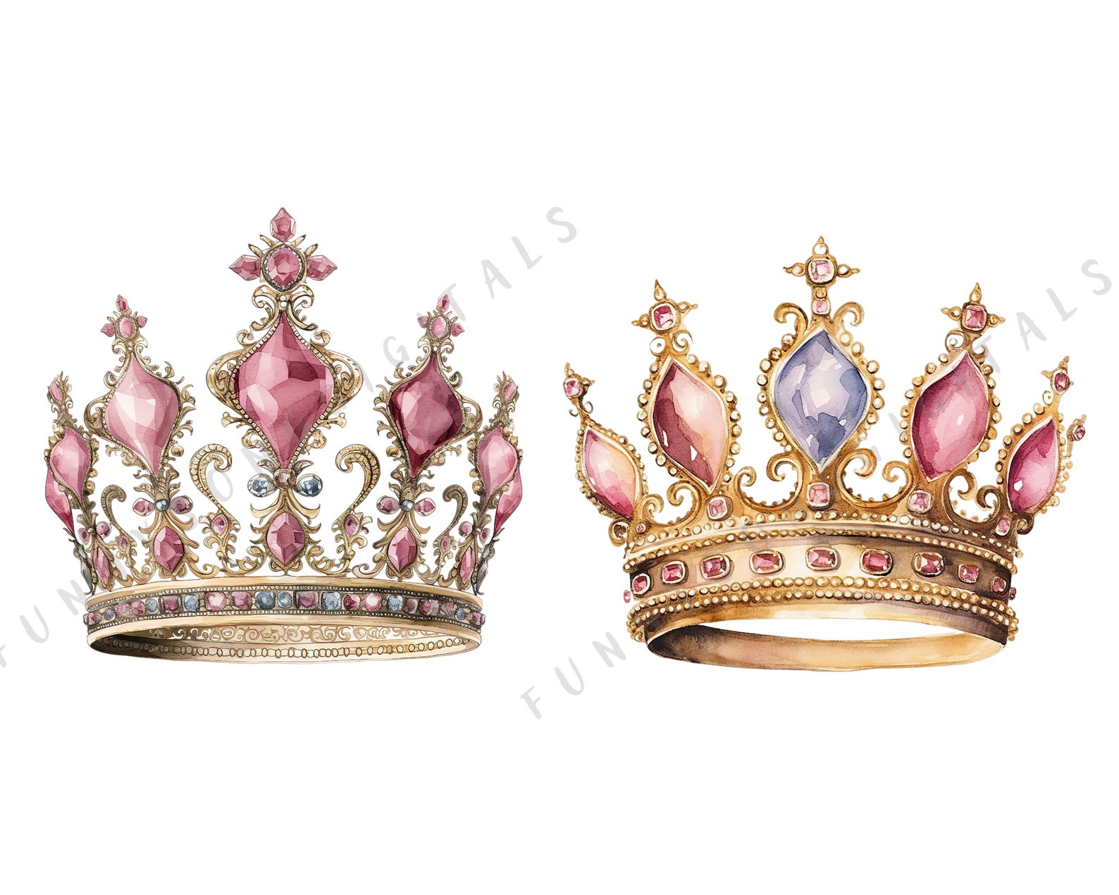 11 Watercolor Pink Crown Clipart Princess for Girls Tiara Clipart PNG ...