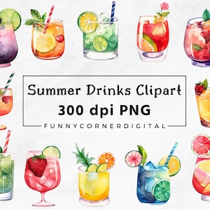 40 Watercolor Summer drink Clipart Digital Stickers fruits juice PNG fruits drinks images summer drinks instant download 003