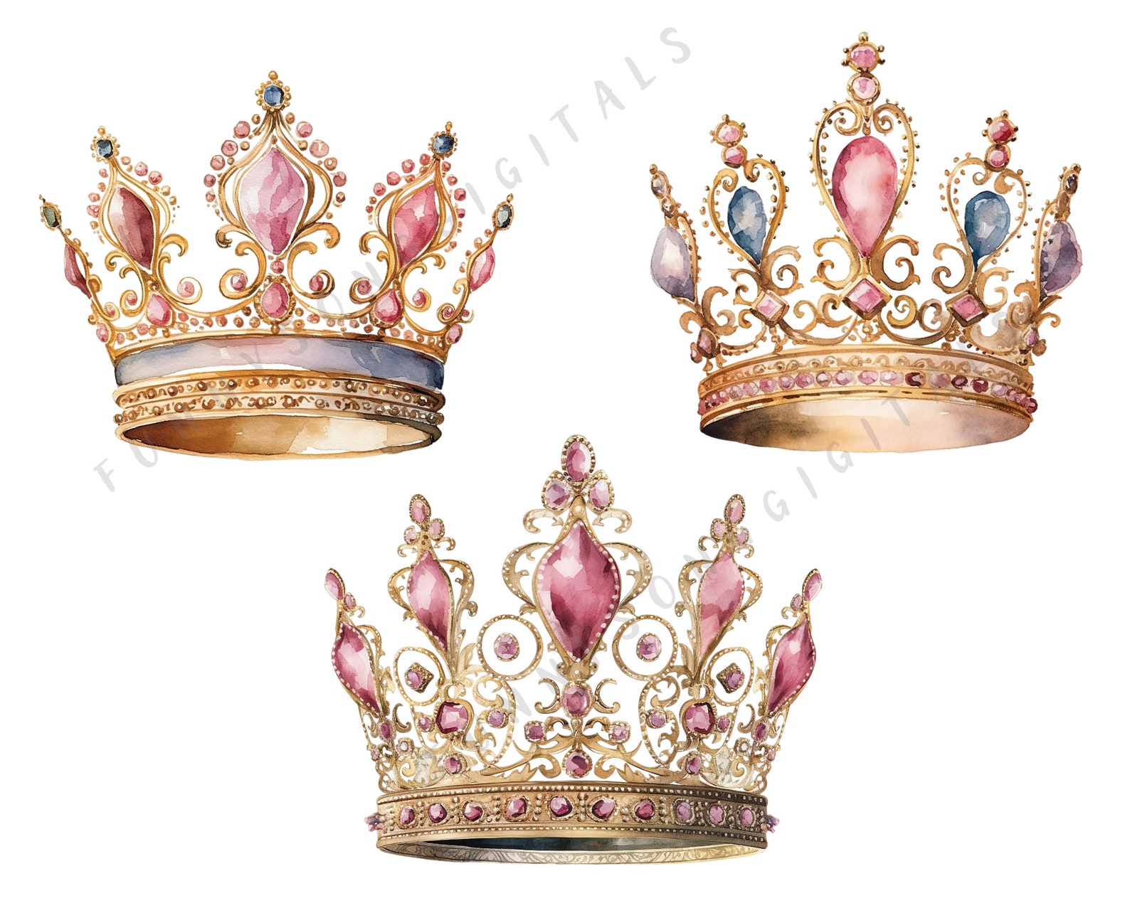 11 Watercolor Pink Crown Clipart Princess for Girls Tiara Clipart PNG ...