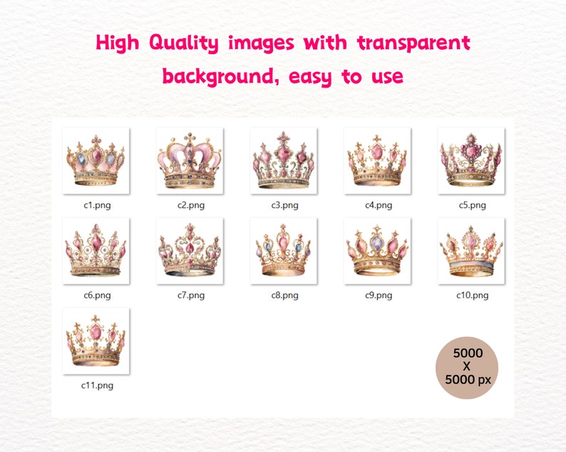11 Watercolor Pink Crown Clipart Princess for Girls Tiara Clipart PNG ...