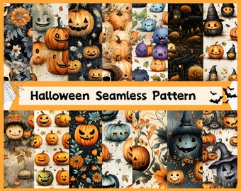 20 Watercolor Halloween digital paper seamless pattern paper cute pumpkin patterns spooky holiday halloween background digital prints P002